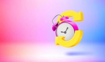 Alarm clock with arrows. Vector 3d banner with copy space