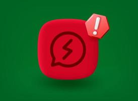 Red button with messenger icon and notice pictogram. 3d vector illustration