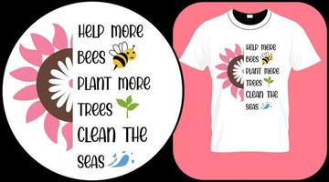 Help more bees plant more trees clean the seas, funny bee quote isolated on white background. Honey bee hand drawn lettering. Sweet honey love summer quote saying. Typography vector illustration