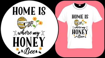 el hogar es donde mi abeja melífera, cita divertida de la abeja aislada en el fondo blanco. letras dibujadas a mano de abeja de miel. dulce cariño amor cita de verano diciendo. ilustración de impresión de vector de tipografía para camiseta