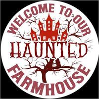 Welcome to our haunted farmhouse, Halloween hand drawn lettering quotes Vector Design. Halloween sayings. Farmhouse Halloween season party signs and labels prints.