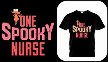 One spooky nurse, funny Halloween nurse costume idea. Cute Halloween party t shirt print design. Quotes sayings for nurses. Scary witch nurse poster, banner, card vector