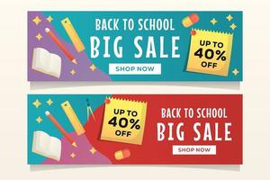 gradient back to school horizontal banner promotion collection vector