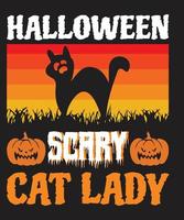 diseño de camiseta de dama de gato aterrador de halloween vector