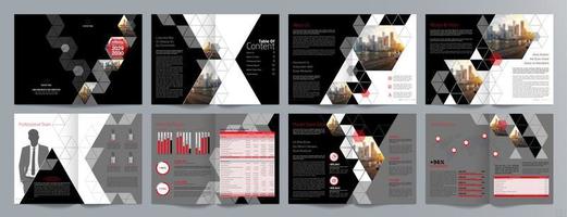 plantilla de folleto de guía de presentación de negocios corporativos, informe anual, plantilla de diseño de folleto de negocios geométrico plano minimalista de 16 páginas, tamaño a4. vector