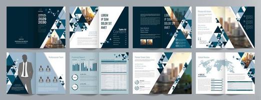 Corporate business presentation guide brochure template, Annual report, 16 page minimalist flat geometric business brochure design template, A4 size. vector