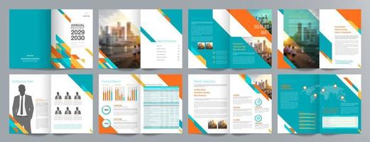 Corporate business presentation guide brochure template, Annual report, 16 page minimalist flat geometric business brochure design template, A4 size. vector