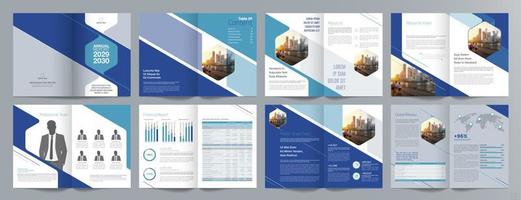 plantilla de folleto de guía de presentación de negocios corporativos, informe anual, plantilla de diseño de folleto de negocios geométrico plano minimalista de 16 páginas, tamaño a4. vector