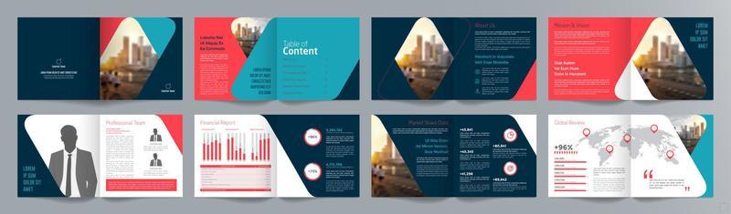 Corporate business presentation guide brochure template, Annual report, 16 page minimalist flat geometric business brochure design template, square size.