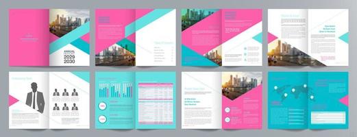 Corporate business presentation guide brochure template, Annual report, 16 page minimalist flat geometric business brochure design template, A4 size. vector