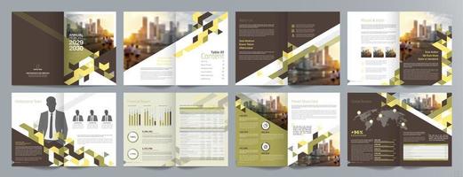 plantilla de folleto de guía de presentación de negocios corporativos, informe anual, plantilla de diseño de folleto de negocios geométrico plano minimalista de 16 páginas, tamaño a4. vector