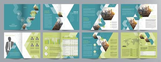 plantilla de folleto de guía de presentación de negocios corporativos, informe anual, plantilla de diseño de folleto de negocios geométrico plano minimalista de 16 páginas, tamaño a4. vector