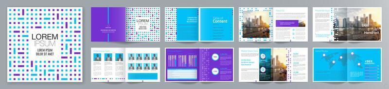 Corporate business presentation guide brochure template, Annual report, 16 page minimalist flat geometric business brochure design template, square size. vector