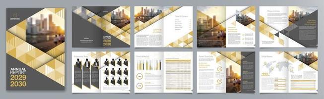 Corporate business presentation guide brochure template, Annual report, 16 page minimalist flat geometric business brochure design template, A4 size. vector