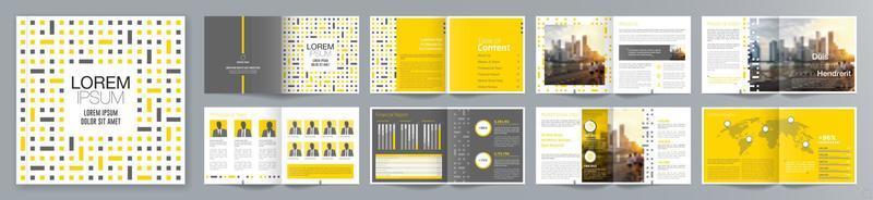 plantilla de folleto de guía de presentación de negocios corporativos, informe anual, plantilla de diseño de folleto de negocios geométrico plano minimalista de 16 páginas, tamaño cuadrado. vector