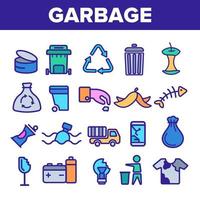 Garbage Recycling Linear Vector Icons Set Thin Pictogram