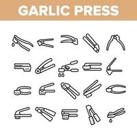 Garlic Press Utensil Collection Icons Set Vector