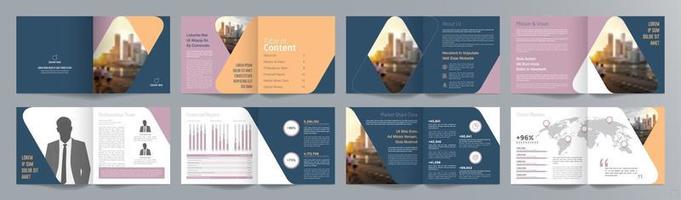 Corporate business presentation guide brochure template, Annual report, 16 page minimalist flat geometric business brochure design template, square size. vector