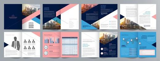 plantilla de folleto de guía de presentación de negocios corporativos, informe anual, plantilla de diseño de folleto de negocios geométrico plano minimalista de 16 páginas, tamaño a4. vector