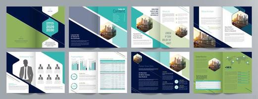 Corporate business presentation guide brochure template, Annual report, 16 page minimalist flat geometric business brochure design template, A4 size. vector