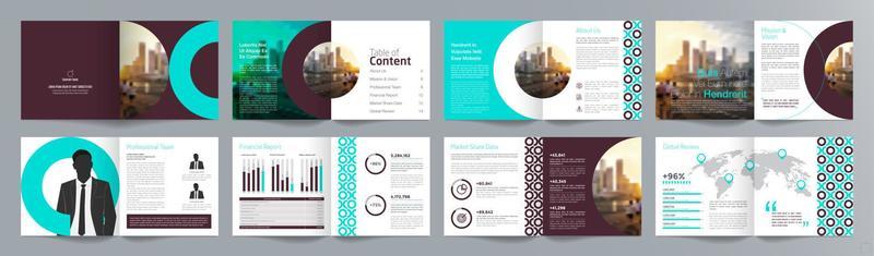 Corporate business presentation guide brochure template, Annual report, 16 page minimalist flat geometric business brochure design template, square size.