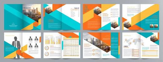 Corporate business presentation guide brochure template, Annual report, 16 page minimalist flat geometric business brochure design template, A4 size. vector