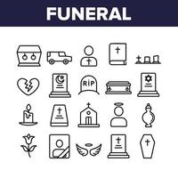 conjunto de iconos de colección ritual de entierro funerario vector