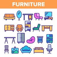 vector de conjunto de iconos de línea de muebles de habitación. diseño de gabinetes interiores. elementos de mobiliario de la habitación del hogar. ilustración web de contorno delgado