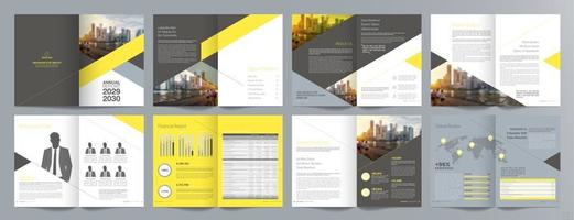 plantilla de folleto de guía de presentación de negocios corporativos, informe anual, plantilla de diseño de folleto de negocios geométrico plano minimalista de 16 páginas, tamaño a4. vector