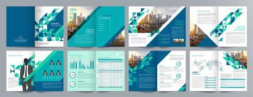 Corporate business presentation guide brochure template, Annual report, 16 page minimalist flat geometric business brochure design template, A4 size. vector