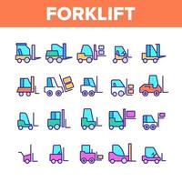 Color Forklift, Lift Truck Vector Linear Icons Set