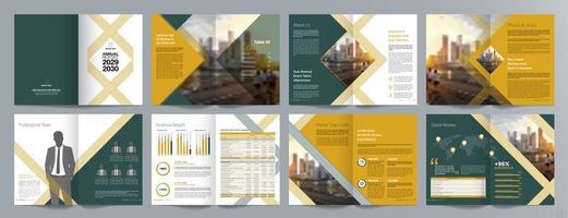 plantilla de folleto de guía de presentación de negocios corporativos, informe anual, plantilla de diseño de folleto de negocios geométrico plano minimalista de 16 páginas, tamaño a4. vector