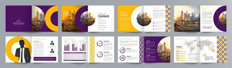 Corporate business presentation guide brochure template, Annual report, 16 page minimalist flat geometric business brochure design template, square size.