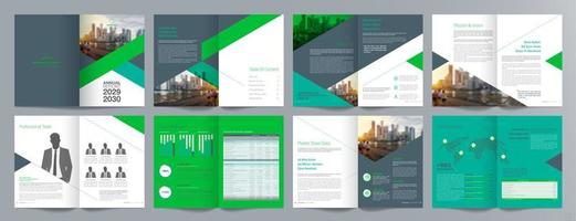 plantilla de folleto de guía de presentación de negocios corporativos, informe anual, plantilla de diseño de folleto de negocios geométrico plano minimalista de 16 páginas, tamaño a4. vector