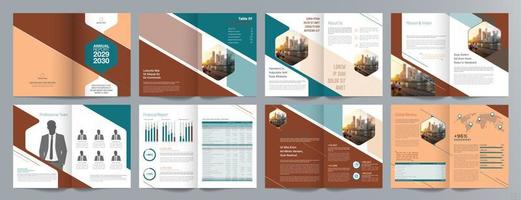 Corporate business presentation guide brochure template, Annual report, 16 page minimalist flat geometric business brochure design template, A4 size. vector