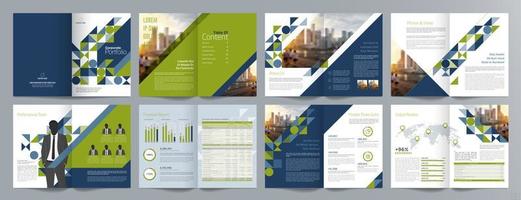 Corporate business presentation guide brochure template, Annual report, 16 page minimalist flat geometric business brochure design template, A4 size. vector