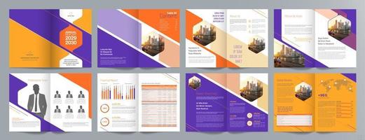 Corporate business presentation guide brochure template, Annual report, 16 page minimalist flat geometric business brochure design template, A4 size. vector