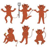 Set of cute devils isolated on white background. Vector graphics.