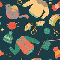 Seamless pattern with knitting items. Vector graphics.