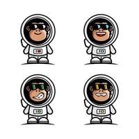 vector illustration of cartoon monkey wearing astronaut suit with various expressions