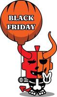vector de dibujos animados lindo mascota calavera calabaza diablo personaje rojo con globo de viernes negro