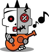 vector de dibujos animados lindo mascota cráneo personaje vudú muñeca tocando la guitarra