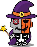 vector cartoon cute mascot skull character voodoo doll pumpkin witch