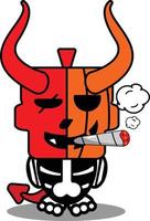 vector cartoon cute mascot smoking devil pumpkin skull character