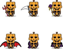 vector cartoon pumpkin mascot character halloween skull cute witch bundle set