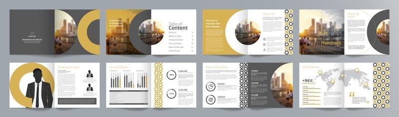 Corporate business presentation guide brochure template, Annual report, 16 page minimalist flat geometric business brochure design template, square size.