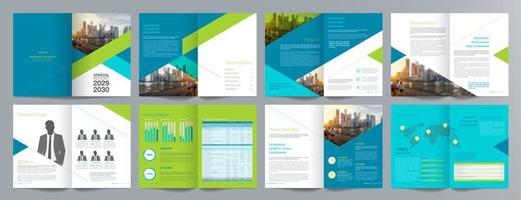 plantilla de folleto de guía de presentación de negocios corporativos, informe anual, plantilla de diseño de folleto de negocios geométrico plano minimalista de 16 páginas, tamaño a4. vector