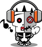 vector cartoon cute mascot skull character voodoo doll listening to music