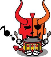 cartoon vector cute mascot skull pumpkin red devil character playing drums