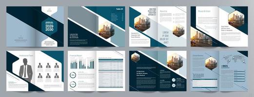 plantilla de folleto de guía de presentación de negocios corporativos, informe anual, plantilla de diseño de folleto de negocios geométrico plano minimalista de 16 páginas, tamaño a4. vector